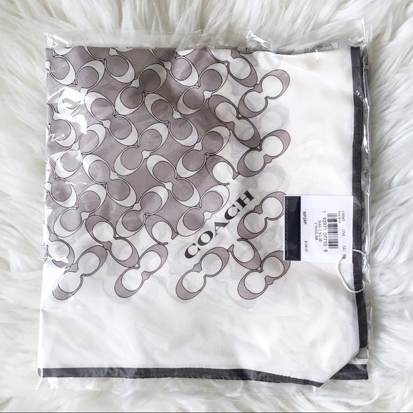 Coach Signature Bias Grey LARGE Silk Scarf Grey Birch - Picture 1 of 6